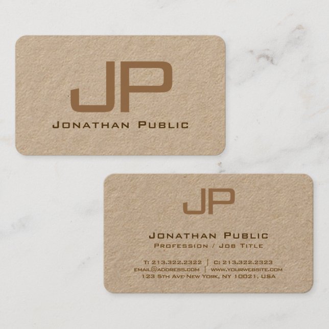 Anpassningsbar Elegant Monogram Luxe Premium Kraft Visitkort (Fram/baksida)