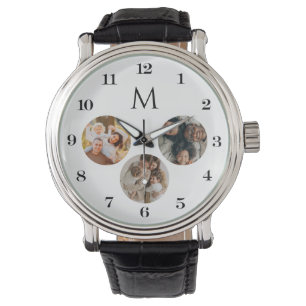 Anpassningsbar Elegant Monogram Modern 3-fotokolla Armbandsur