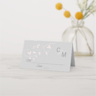 Anpassningsbar Elegant Monogram Rosa Grått Bröllo Placeringskort