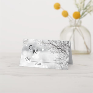 Anpassningsbar Elegant Monogram Winter Snö Bröllop Placeringskort