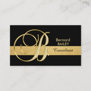 Anpassningsbar Elegant Monogrammed Guld Black Init Visitkort