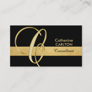 Anpassningsbar Elegant Monogrammed Guld Black Init Visitkort