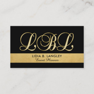 Anpassningsbar Elegant Monogrammed Guld Black Init Visitkort