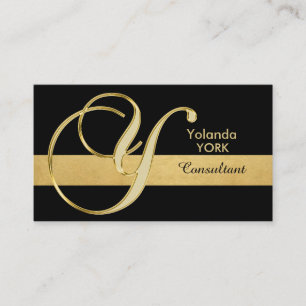 Anpassningsbar Elegant Monogrammed Guld Black Init Visitkort