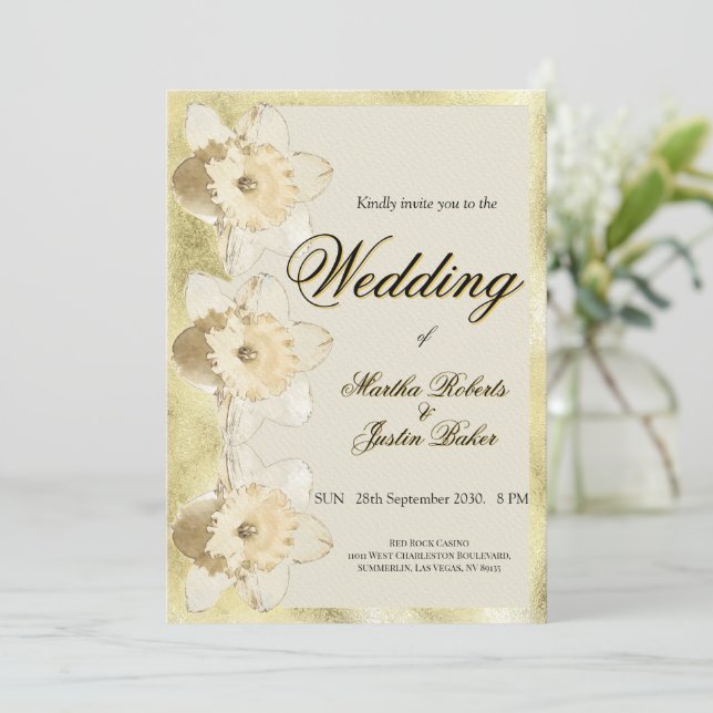 Anpassningsbar elegant Narcissus blomma med guld r Inbjudningar (Stående Fram)