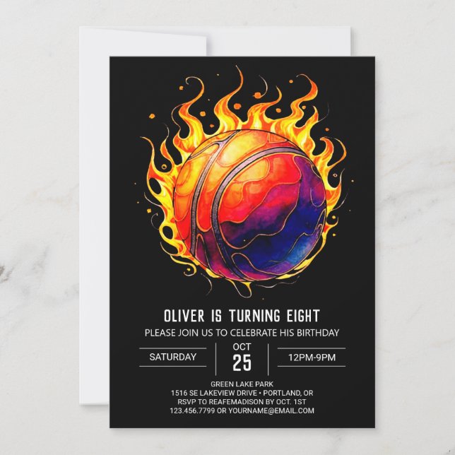 Anpassningsbar Elegant Orange Basketball Birthday Inbjudningar (Framsida)
