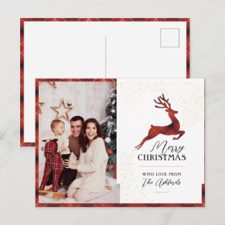 Anpassningsbar Elegant Red & Guld Play Reindeer & Helg Vykort