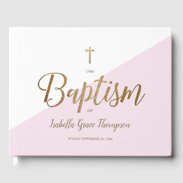 Anpassningsbar Elegant Rosa guld Kor Baby Baptism Gästböcker