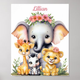 Anpassningsbar Elegant Safari Nursery Baby djur Poster