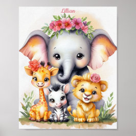 Anpassningsbar Elegant Safari Nursery Baby djur Poster