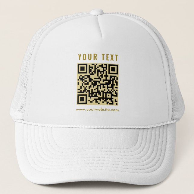 Anpassningsbar Elegant Scan Me QR-kodmall Guld Whi Keps (Framsida)