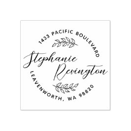 Anpassningsbar Elegant Script & Cute Löv | ADRESS Stämpel