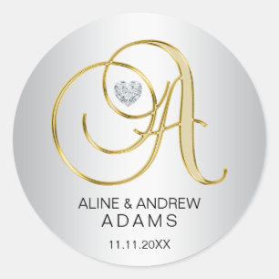 Anpassningsbar Elegant Silver Guld Monogrammed Brö Runt Klistermärke