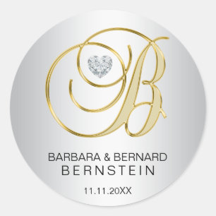 Anpassningsbar Elegant Silver Guld Monogrammed Brö Runt Klistermärke