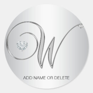 Anpassningsbar Elegant Silver Monogrammed Initial Runt Klistermärke