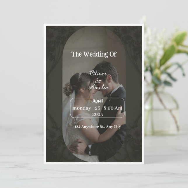 "Anpassningsbar elegant svart och brun bröllopsinb Inbjudningar (Stående Fram)