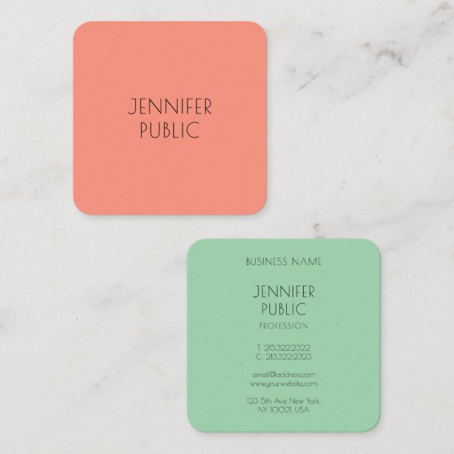 Anpassningsbar Elegant Trend Färg Modern Simple Te Fyrkantigt Visitkort (Fram/baksida)