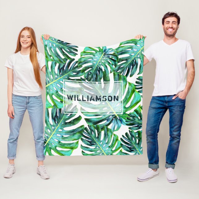 Anpassningsbar Elegant Tropical Grey Hawaii Löv Fleecefilt (På plats)