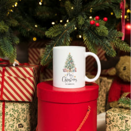 Anpassningsbar Elegant Vattenfärg Julgran Kaffemugg