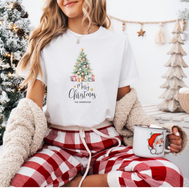Anpassningsbar Elegant Vattenfärg Julgran T Shirt (Skapare uppladdad)