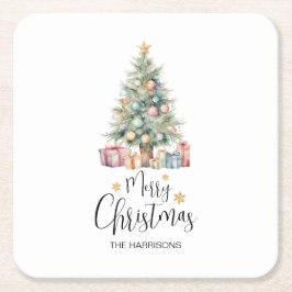 Anpassningsbar Elegant Vattenfärg Julgran Underlägg Papper Kvadrat