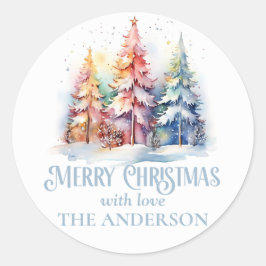 Anpassningsbar Elegant VattenfärgsGod jul Runt Klistermärke