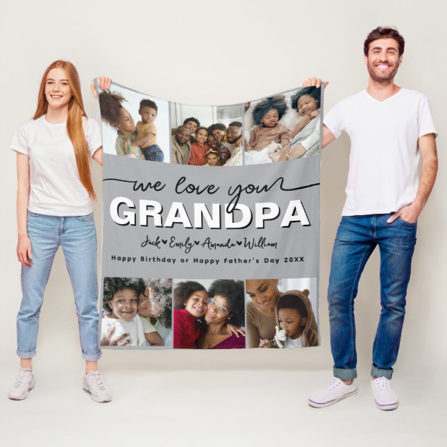 Anpassningsbar Elegant Vi kärlek dig GRANDPA Fotok Fleecefilt (På plats)
