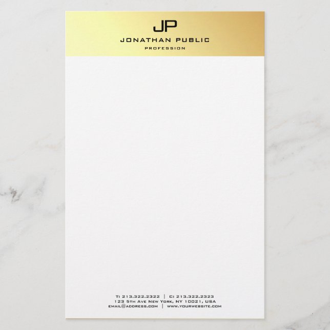 Anpassningsbar Elegant Vit modern Guld-mall Brevpapper (Framsida)