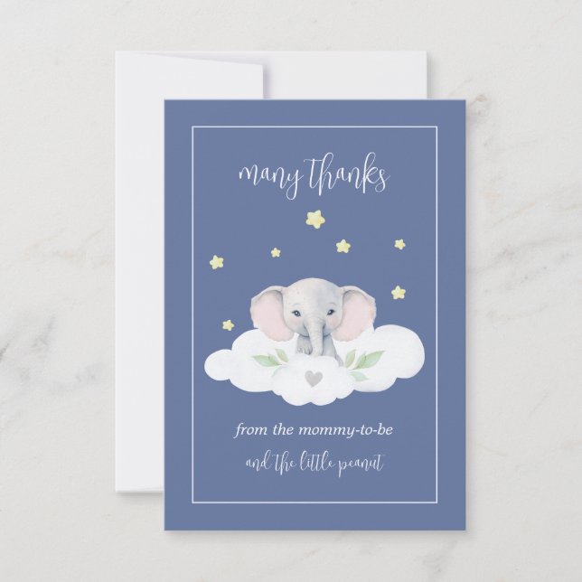Anpassningsbar Elephant Blue Baby Shower - tack va (Framsida)