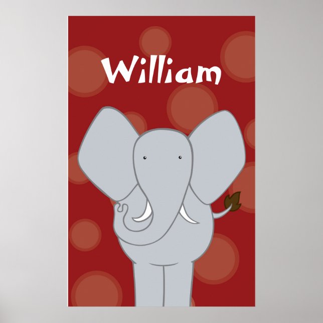 Anpassningsbar Elephant Nursery Art Boy eller Girl Poster (Framsidan)