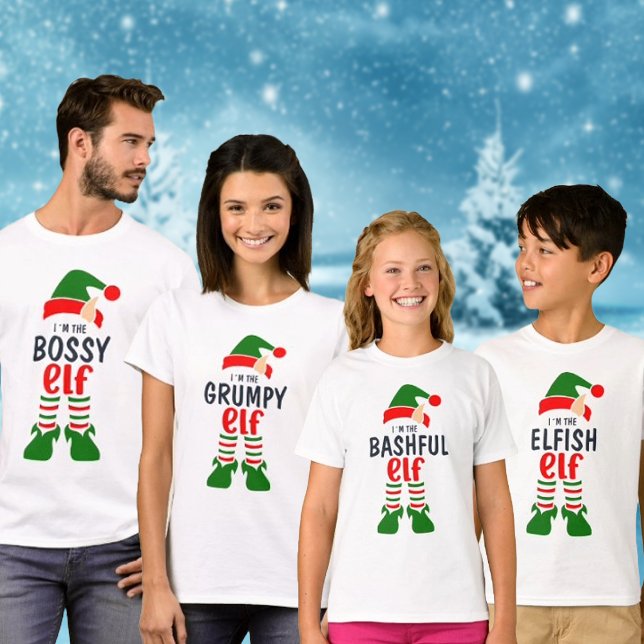 Anpassningsbar Elf-familjens jul T-Shirt (Skapare uppladdad)