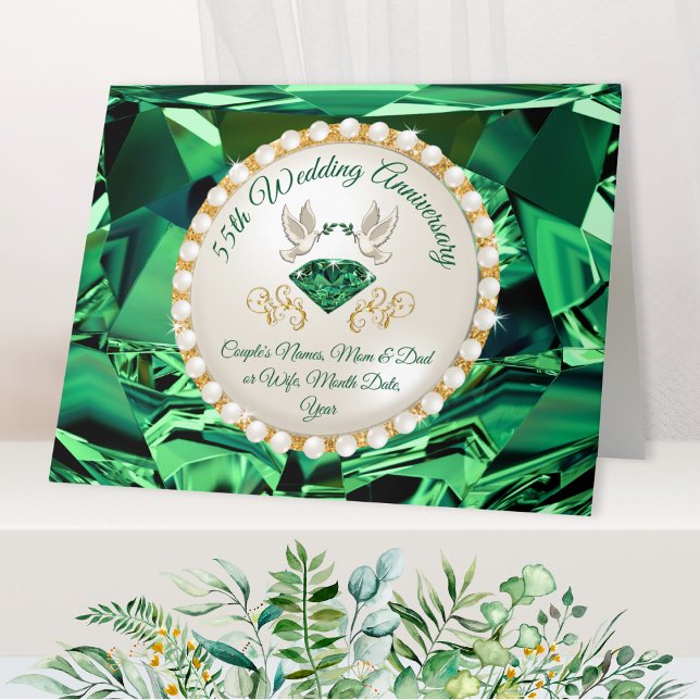 Anpassningsbar Emerald, 55:e Bröllop-årsdagen Kort (55th wedding anniversary cards. 55th anniversary card. Emerald wedding anniversary ideas. Emerald!)
