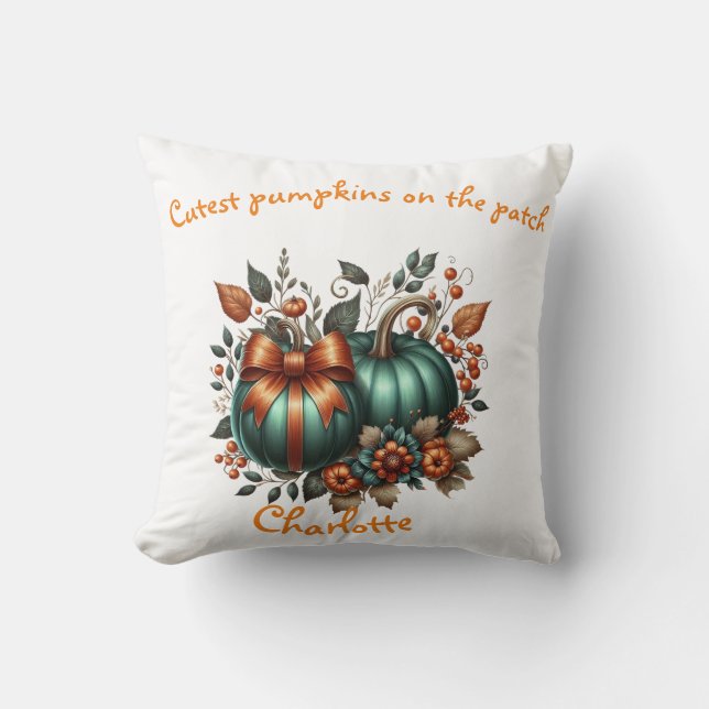 Anpassningsbar Emerald fall elegant Pumpkins, coqu Kudde (Framsida)