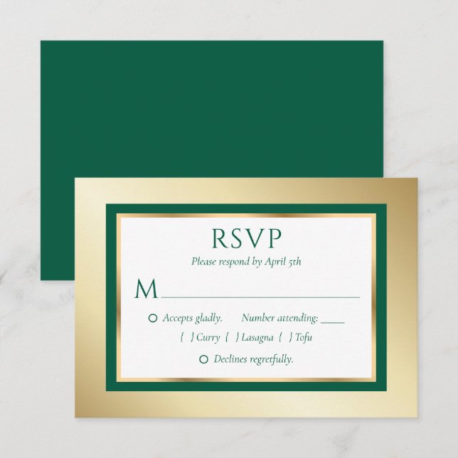 Anpassningsbar Emerald Grönt och Guld Bröllop OSA  Kort (Fram/baksida)
