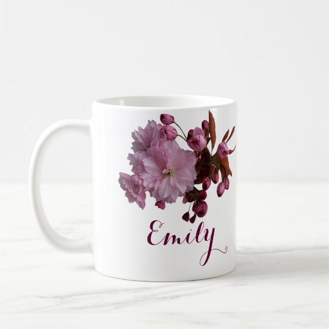 Anpassningsbar Emily namn rosa ros blomster fånig Kaffemugg (Vänster)