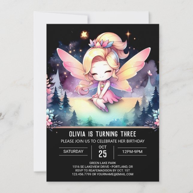Anpassningsbar Enchanted Fairy Birthday Inbjudningar (Framsida)