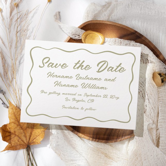 Anpassningsbar Enkel hand Skrivna Oliv grönt Vågig Spara Datumet (Skapare uppladdad)