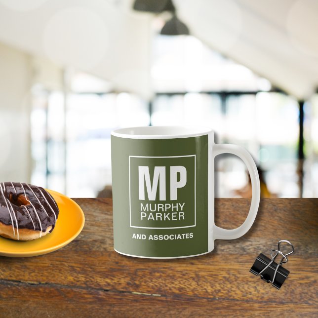 Anpassningsbar Enkel Oliv grönt Monogram Business  Kaffemugg (Skapare uppladdad)
