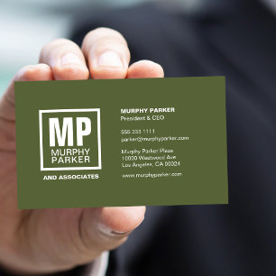 Anpassningsbar Enkel Oliv grönt Monogram Business Visitkort
