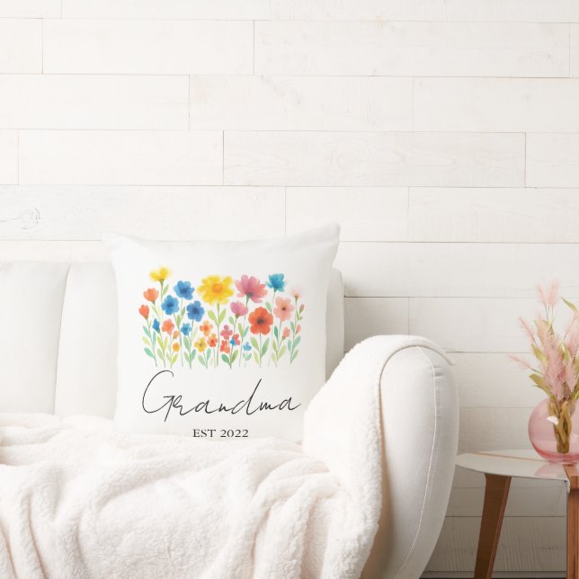 Anpassningsbar Est. År - Grandma Wildblomma Kudde (Soffa)