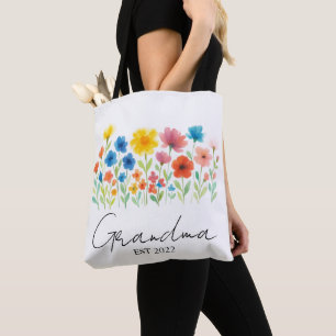 Anpassningsbar Est. År - Grandma Wildblomma Tygkasse