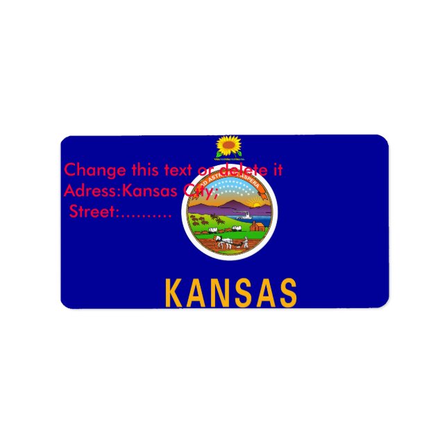 Anpassningsbar-etikett med Flagga av Kansas, USA Adressetikett (Framsidan)