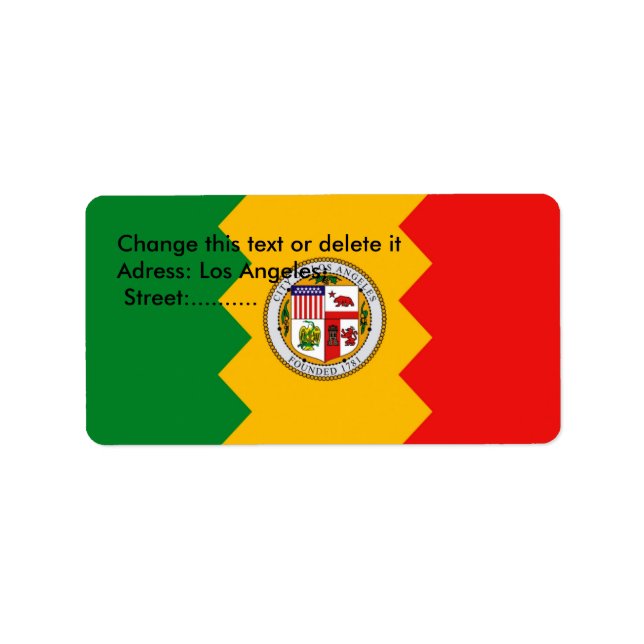Anpassningsbar-etikett med Los Angeles Flagga, USA Adressetikett (Framsidan)