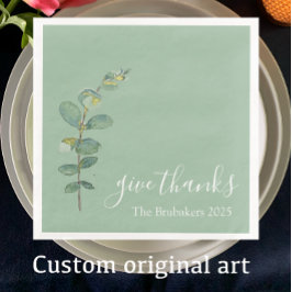 Anpassningsbar Eucalyptus Boho Ge Tack Thanksgivin Pappersservett