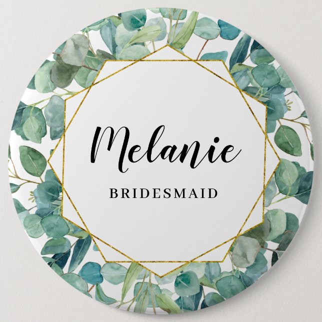 Anpassningsbar Eucalyptus Guld Bridesmaid Favor Knapp (Framsida)