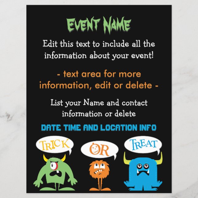 Anpassningsbar Event Cute Halloween Monsters Reklamblad (Framsidan)