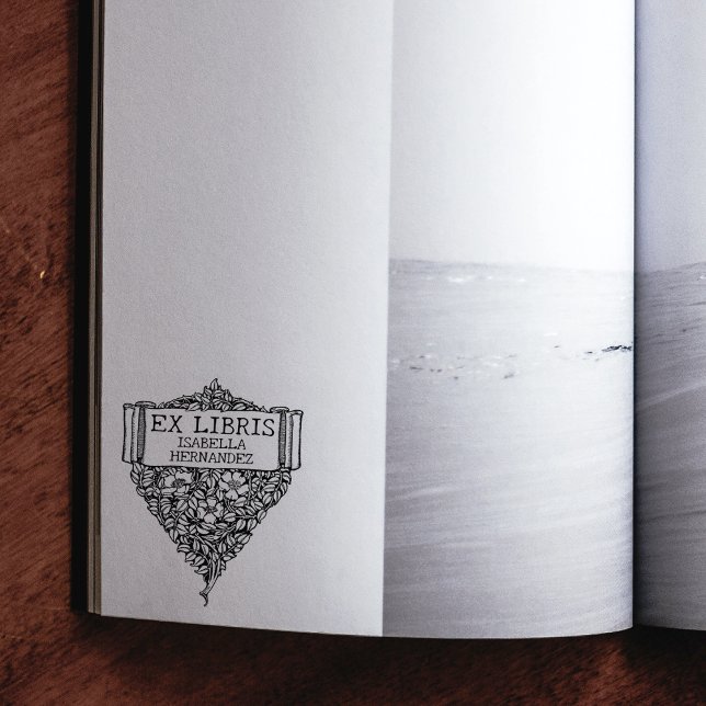 Anpassningsbar Ex Libris, Blommigt Bok Stämpel (Skapare uppladdad)