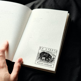 Anpassningsbar Ex Libris, Vild Bear Bok Stämpel