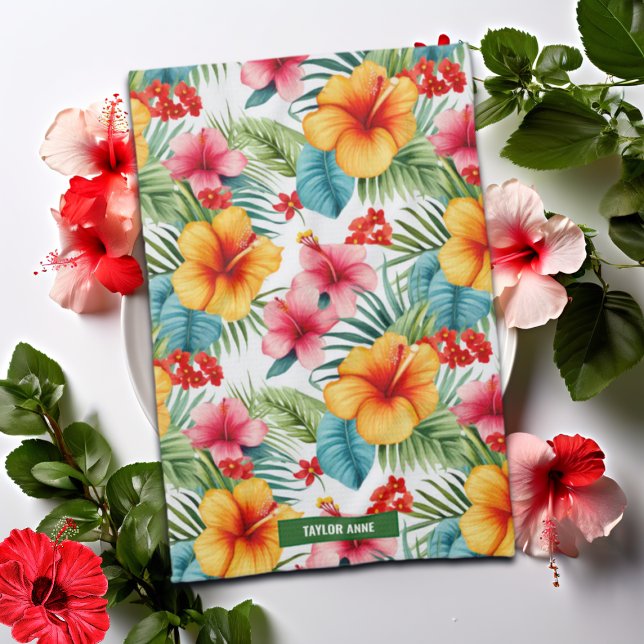 Anpassningsbar Exotic Watercolor Hawaiian Blommigt Kökshandduk (Skapare uppladdad)