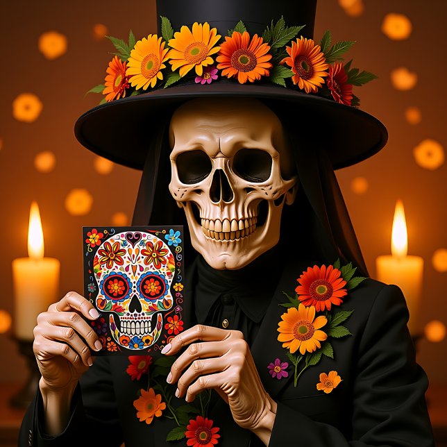 Anpassningsbar 💀 Exquisite Día de Muertos Postcar Vykort (Custom text 💀Exquisite Día de Muertos Postcard)